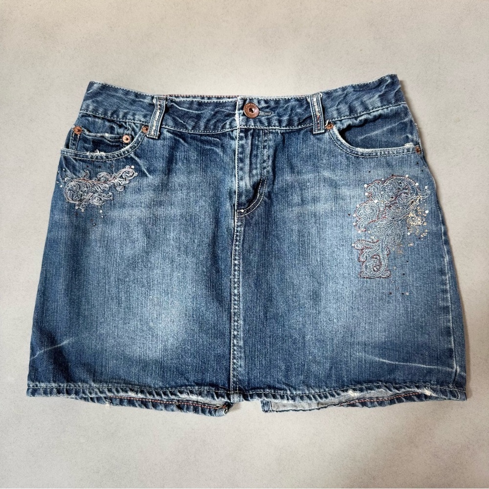 Y2K 2000’s Vintage American Eagle Outfitters Blue Denim Jean Mini Skirt Size 8